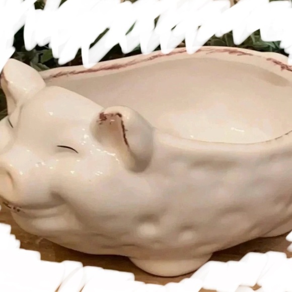 Farmhouse Large White Pig Ceramic Bowl Container - Picture 2 of 10